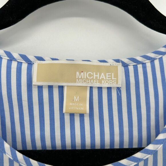 MICHAEL KORS Blue White Striped Cold Shoulder Light Button Up Blouse Size Medium - Picture 5 of 6